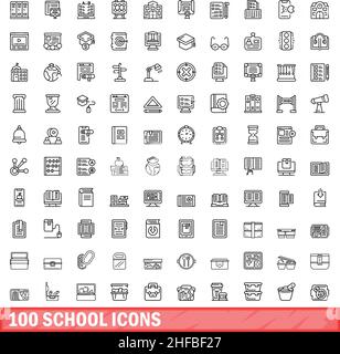 100 Schulsymbole eingestellt. Skizzieren Illustration von 100 Schule Symbole Vektor-Set isoliert auf weißem Hintergrund Stock Vektor