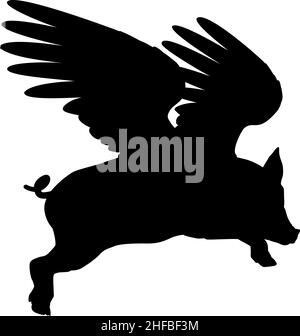 Flying Pig Wings Silhouette Saying Pigs Might Fly Stock Vektor