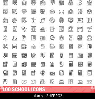 100 Schulsymbole eingestellt. Skizzieren Illustration von 100 Schule Symbole Vektor-Set isoliert auf weißem Hintergrund Stock Vektor