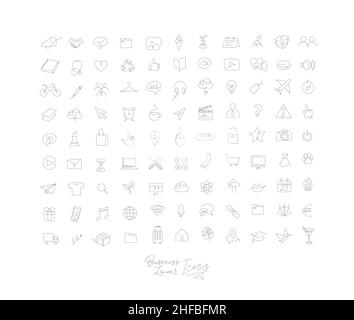 Minimalistische lineare Symbole für Geschäftszeichnungen mit schwarzen Linien auf weißem Hintergrund. Stock Vektor