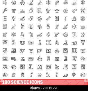 100 Wissenschaftssymbole eingestellt. Skizzieren Sie die Darstellung von 100 Wissenschaftssymbolen, die auf weißem Hintergrund isoliert sind Stock Vektor