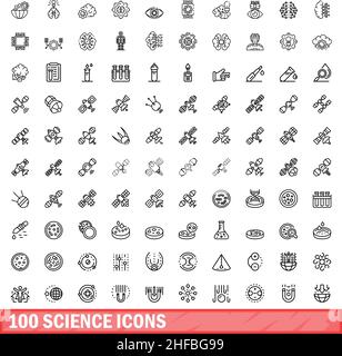 100 Wissenschaftssymbole eingestellt. Skizzieren Sie die Darstellung von 100 Wissenschaftssymbolen, die auf weißem Hintergrund isoliert sind Stock Vektor