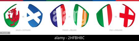 Rugby-Spiele der 2. Runde, Rugby-Turnier-Symbol. Vektor-Rugby-Symbol. Stock Vektor