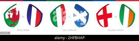 Rugby-Spiele der 4. Runde, Rugby-Turnier-Symbol. Vektor-Rugby-Symbol. Stock Vektor