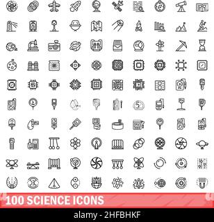 100 Wissenschaftssymbole eingestellt. Skizzieren Sie die Darstellung von 100 Wissenschaftssymbolen, die auf weißem Hintergrund isoliert sind Stock Vektor