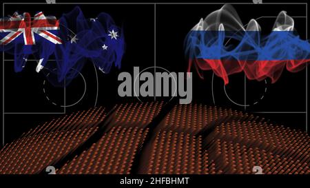 Australien gegen Russland Basketball, Rauchflagge, Sportspiel Stockfoto