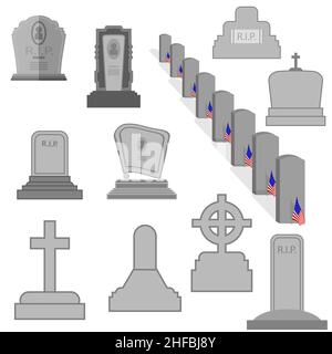 Graues Grabstein-Symbol auf weißem Hintergrund isoliert. Flaches Design Stockfoto