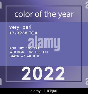 Die Farbe des Jahres 2022 nach PANTONE.sehr peri periwinkle blaue Farbe mit lila-roten Farbton, Stock Vektor