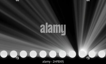 Animation der Bühne leuchten Rahmen. Helle glänzende Bühne Leuchten blinken Bewegung Unterhaltung spotlight Projektoren in den dunklen, blau weiches Licht Scheinwerfer Stockfoto