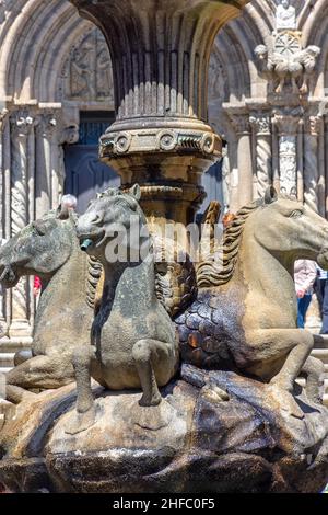 Fuente de los caballos en la plaza de Platerias, Santiago de compostela Stockfoto