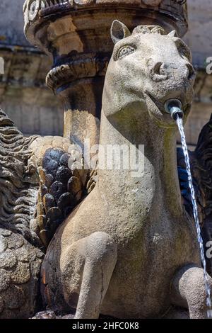 Fuente de los caballos en la plaza de Platerias, Santiago de compostela Stockfoto