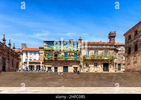 Plaza de Quintana y casa de la parra en Santiago de Compostela, Galicien, España Stockfoto