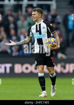 Kieran Trippier von Newcastle United reagiert während des Spiels der Premier League im St James' Park, Newcastle upon Tyne. Bilddatum: Samstag, 15. Januar 2022. Stockfoto