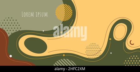 Abstrakter Hintergrund flüssige organische Formen dynamische Wellen und Kreise, Linien auf gelbem Hintergrund. Vektorgrafik Stock Vektor