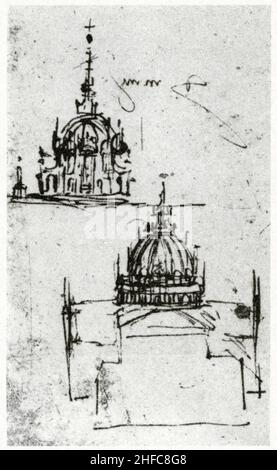 LEONARDO DA VINCI 1452-1519. VORSKIZZE FÜR DIE KATHEDRALE VON MAILAND. UM 1488. STIFT- UND TINTENZEICHNUNG Stockfoto