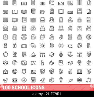 100 Schulsymbole eingestellt. Skizzieren Illustration von 100 Schule Symbole Vektor-Set isoliert auf weißem Hintergrund Stock Vektor