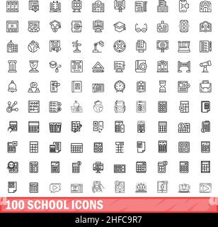 100 Schulsymbole eingestellt. Skizzieren Illustration von 100 Schule Symbole Vektor-Set isoliert auf weißem Hintergrund Stock Vektor