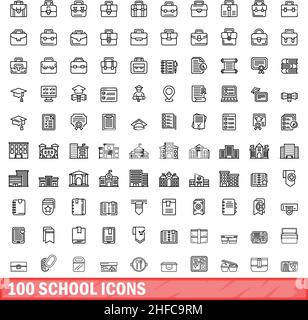 100 Schulsymbole eingestellt. Skizzieren Illustration von 100 Schule Symbole Vektor-Set isoliert auf weißem Hintergrund Stock Vektor