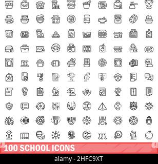 100 Schulsymbole eingestellt. Skizzieren Illustration von 100 Schule Symbole Vektor-Set isoliert auf weißem Hintergrund Stock Vektor