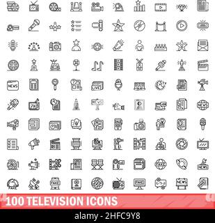 100 TV-Symbole eingestellt. Skizzieren Sie die Darstellung von 100 TV-Symbolen, die auf weißem Hintergrund isoliert sind Stock Vektor