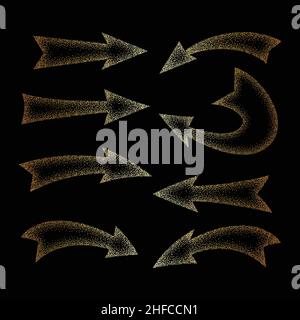 Set Mit Stipplpfeilen. Textur und Hintergründe. Vektor und Illustration. Stock Vektor