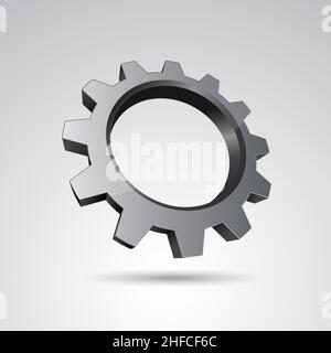 Silbernes Zahnrad oder Zahnrad 3D Vektor-Ikone als Logo-Formation in silbermetallic glänzenden Farben, Corporate Design. Vektorgrafik. EPS 10-Vektordatei. Stock Vektor