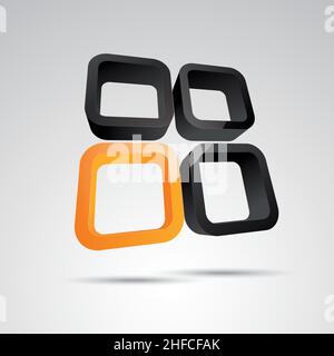 Fensterrahmen 3D Vektor-Symbol als Logo-Formation in schwarz und orange glänzenden Farben, Corporate Design. Vektorgrafik. EPS 10-Vektordatei. Stock Vektor
