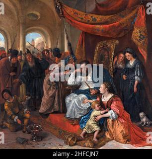 Jan Steen. 'Moses und Pharaos Krone' des niederländischen Künstlers aus dem Goldenen Zeitalter, Jan Havickszoon Steen (c. 1626 1679), Öl auf Leinwand, 1670 Stockfoto