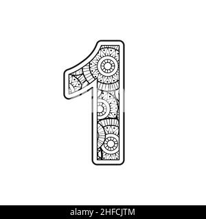 Malseite für Erwachsene. Konturnummer 1 auf Mandala-Hintergrund Stock Vektor