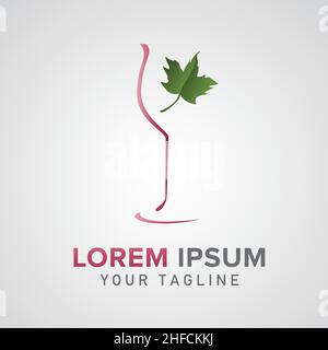 Weinhandel Logo Design Weinglas mit Blatt. Red Wine Vintage Design Vorlage. Corporate Design. Vektorgrafik. EPS 10-Vektordatei. Stock Vektor