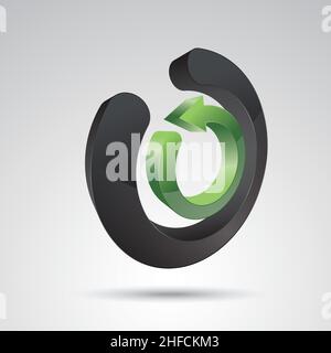 Ring mit grünem Pfeil Logo 3D Vektor-Symbol als Logo-Formation in schwarz und orange glänzenden Farben, Corporate Design. Vektorgrafik. EPS 10 Vektor Fi Stock Vektor