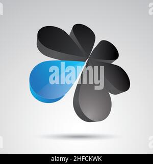 Blume 3D Vektor-Ikone als Logo-Formation in schwarz und blau glänzenden Farben, Corporate Design. Vektorgrafik. EPS 10-Vektordatei. Stock Vektor