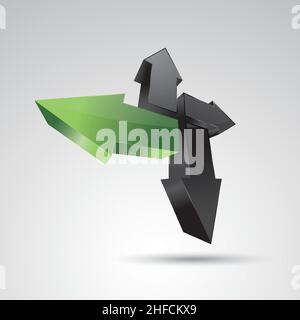 Arrows 3D Vektor-Icon als Logo-Formation in schwarz und grün glänzenden Farben, Corporate Design. Vektorgrafik. EPS 10-Vektordatei. Stock Vektor
