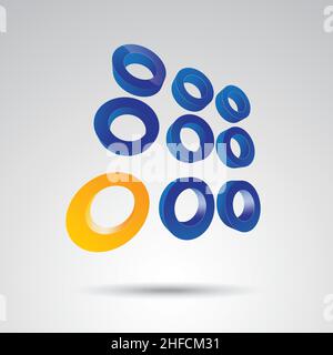 Ring Grid 3D Vektor-Symbol als Logo-Formation in blau und orange glänzenden Farben, Corporate Design. Vektorgrafik. EPS 10-Vektordatei. Stock Vektor