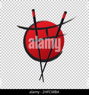 Chopstick Swoosh Bowl Oriental Japan Cuisine, Japanese Sushi Seafood Logo Design inspiration oder Corporate Design auf kariertem transparentem Hintergrund. Ve Stock Vektor