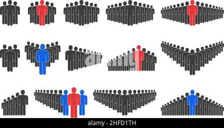 Business People Team, Crowd Silhouettes Gruppen. Personen in der Warteschlange, Geschäftsteam Silhouetten Vektorsymbole gesetzt. Menschenmassen Schilder Stock Vektor
