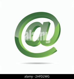E-Mail-Zeichen oder AT-Mail-Symbol im 3D-Design und in grüner Farbe. Vektorgrafik. EPS 10-Vektordatei. Stock Vektor