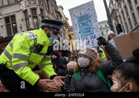 LONDON, Großbritannien 15th. Januar 2022. Töten Sie diese Woche den Bill-Protest in London, da das Oberhaus die letzte Lesung des Gesetzes über Polizei, Verbrechen, Verurteilung und Gerichte hören wird Stockfoto