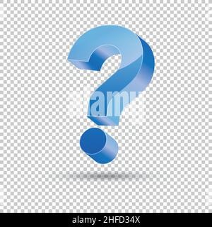 Fragezeichen mit blauer Farbe, Design 3D auf kariertem transparentem Hintergrund. Vektorgrafik. EPS 10-Vektordatei. Stock Vektor