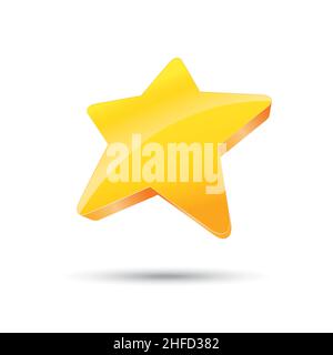 goldener Stern, Sternsymbol für Trophäen in glänzendem Gelb, 3D. Symbol für Führung oder Bewertung. Vektorgrafik. EPS 10-Vektordatei. Stock Vektor