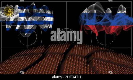 Uruguay gegen Russland Basketball, Rauchflagge, Sportspiel Stockfoto