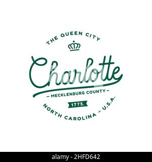 Charlotte-Logo. Die Queen City. Vektor und Illustration. Stock Vektor