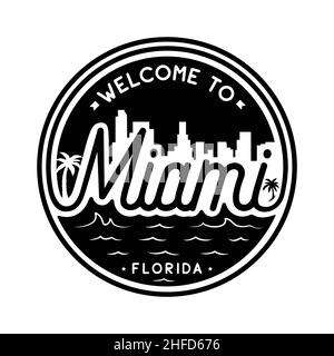 Willkommen bei Miami Vektor-Design-Vorlage. Miami Florida Vektor und Illustration. Stock Vektor