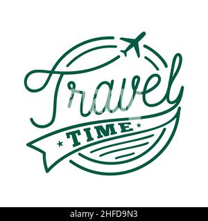 Travel Time Hand Lettering Design Template. Vektor und Illustration Stock Vektor
