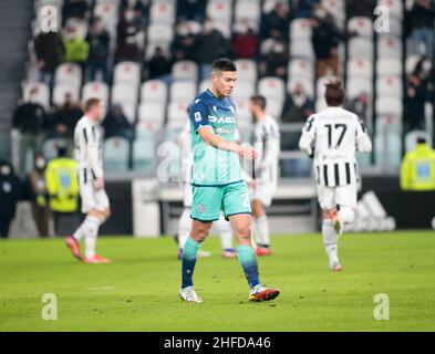 Turin, Italien. 15th. Jan 2022. Während der italienischen Meisterschaft Serie A Fußballspiel zwischen Juventus FC und Udinese Calcio am 15. Januar 2022 im Allianz Stadion in Turin, Italien - Foto Nderim Kaceli/DPPI Credit: DPPI Media/Alamy Live News Stockfoto