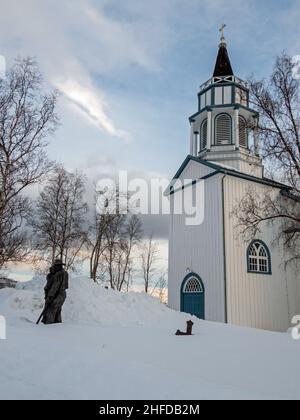 Die Kafjord-Kirche ist eine Pfarrkirche der Norwegischen Kirche in der Gemeinde Alta im Kreis Troms Og Finnmark, Norwegen, und befindet sich im Dorf Kafj Stockfoto