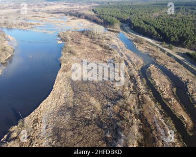 Oxbow See des Narew Flusses in der Nähe von Pultusk an einem sonnigen Herbsttag. Tag. Stockfoto