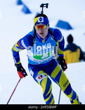 Ruhpolding, Deutschland. 15th Januar 2022. Biathlon: Weltcup, Staffel 4 x 7,5 km in der Chiemgau Arena, Herren. Dmytro Pidruchnyi aus der Ukraine im Einsatz. Quelle: Sven Hoppe/dpa/Alamy Live News Stockfoto