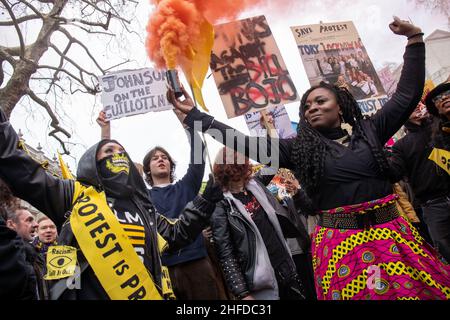 LONDON, Großbritannien, Januar 15th. Töten Sie diese Woche den Protest des Gesetzentwurfs in London, da das Oberhaus am Samstag, dem 15th. Januar 2022, die letzte Lesung des Gesetzentwurfs von Polizei, Verbrechen, Verurteilung und Gerichten hören wird. (Kredit: Lucy North | MI News) Kredit: MI Nachrichten & Sport /Alamy Live News Stockfoto