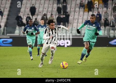 Turin, Italien. 15th Januar 2022. Weston McKennie (Juventus FC) während Juventus FC vs Udinese Calcio, italienische Fußballserie A Spiel in Turin, Italien, Januar 15 2022 Quelle: Independent Photo Agency/Alamy Live News Stockfoto